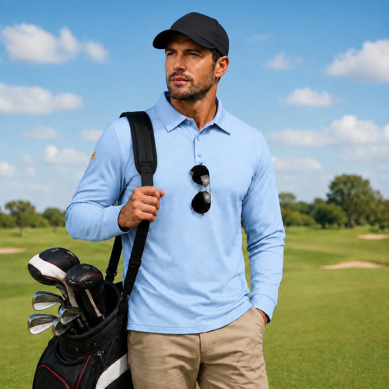 image:imageZITY Mens Polo Shirt Long Sleeve Moisture Wicking Athletic Golf PolosMoon Blue