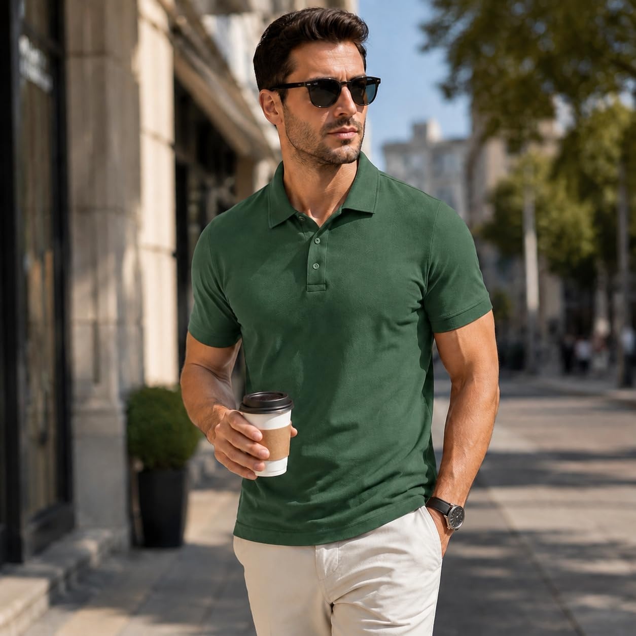 image:imageZITY Mens Polo Shirt Short Sleeve Workout Athletic Golf PolosArmy Green