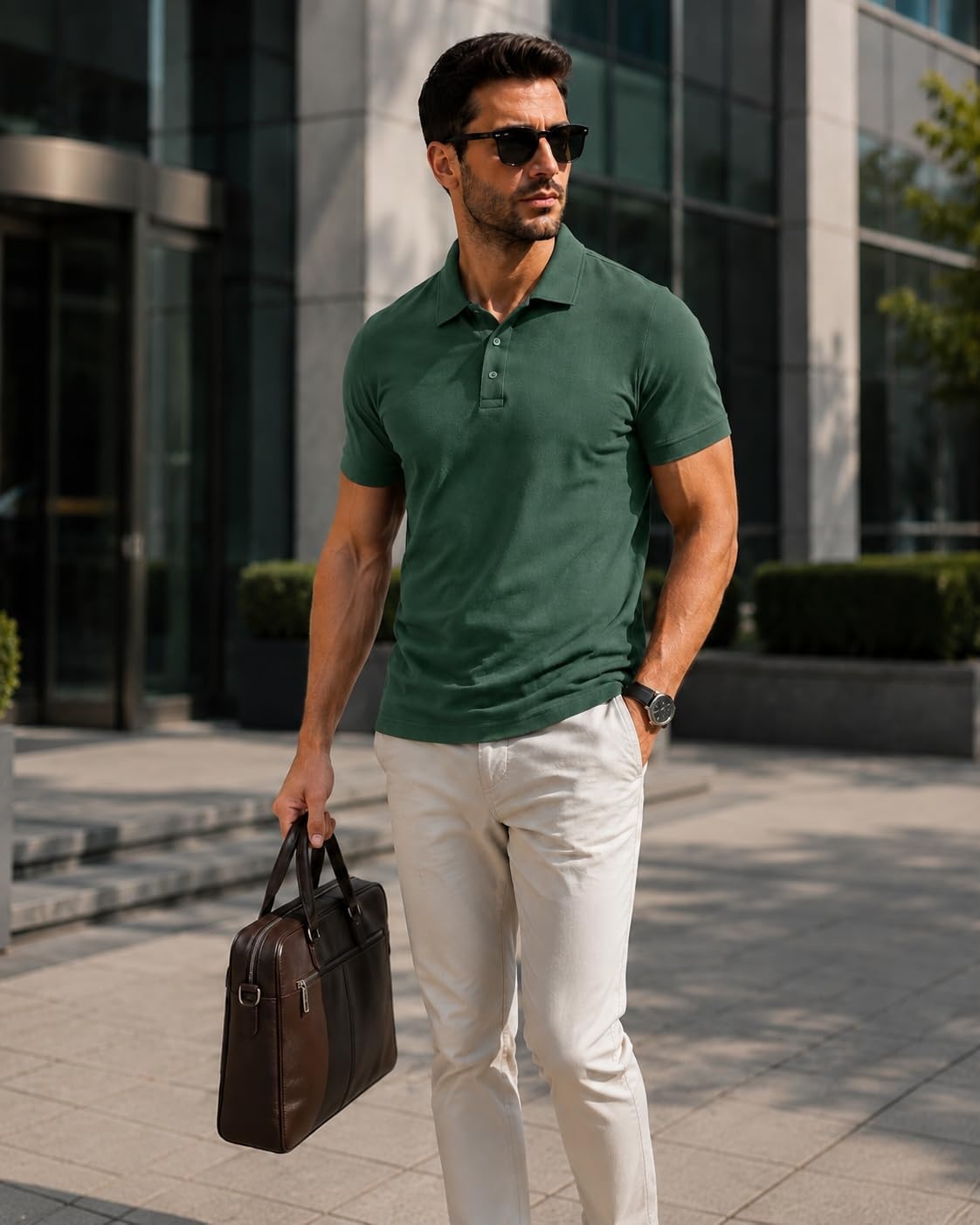 image:imageZITY Mens Polo Shirt Short Sleeve Workout Athletic Golf PolosArmy Green