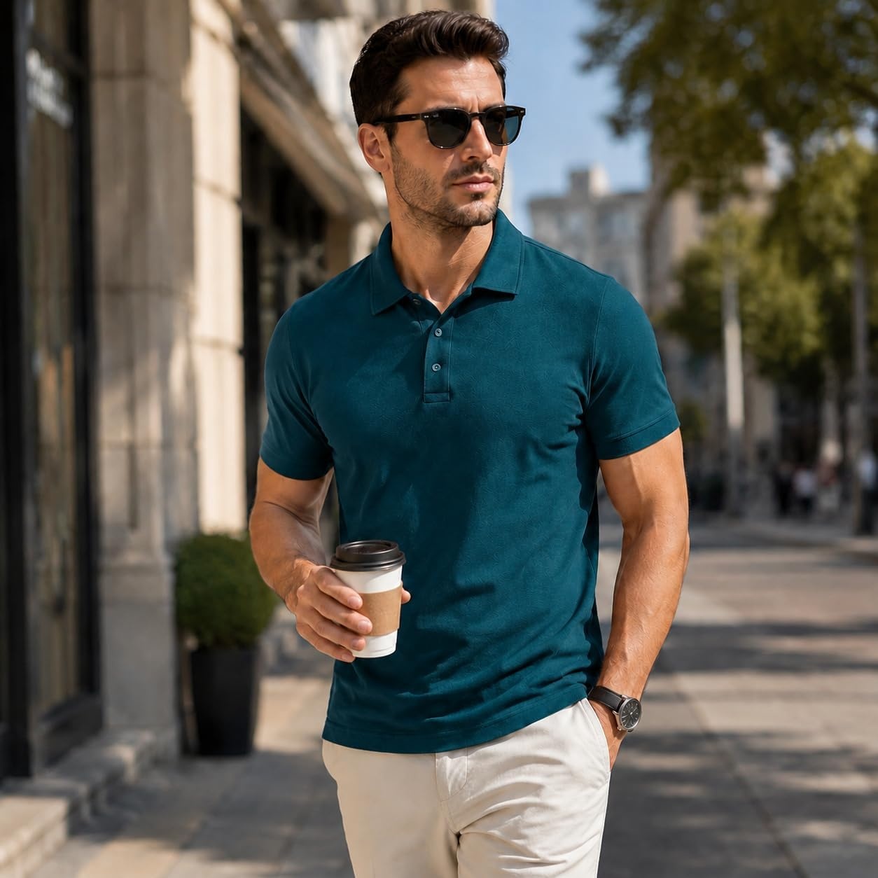 image:imageZITY Mens Polo Shirt Short Sleeve Workout Athletic Golf PolosDark Teal Blue