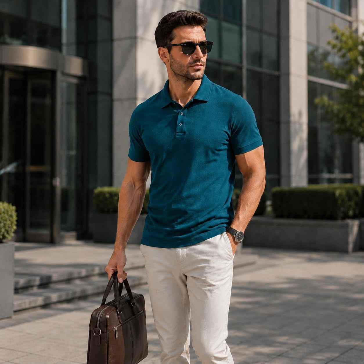 image:imageZITY Mens Polo Shirt Short Sleeve Workout Athletic Golf PolosDark Teal Blue