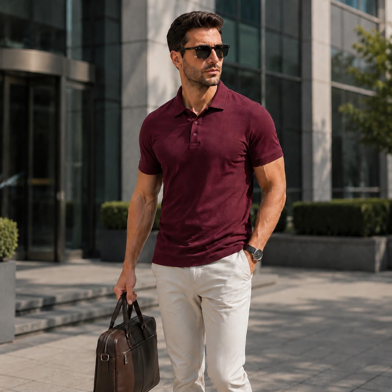 image:imageZITY Mens Polo Shirt Short Sleeve Workout Athletic Golf PolosWine Red