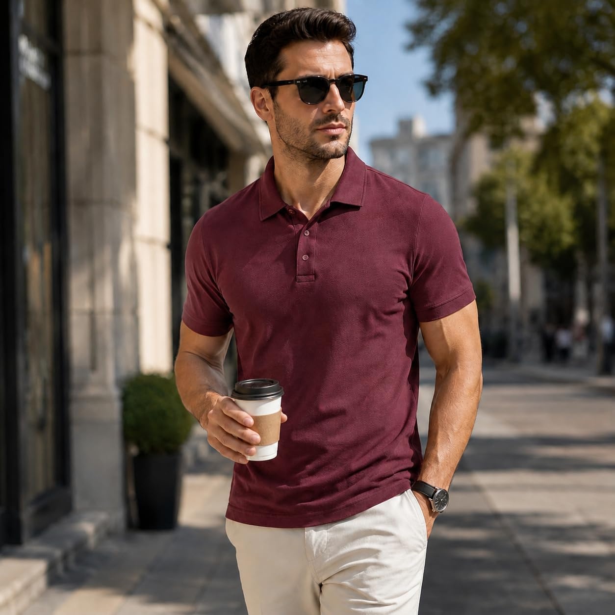 image:imageZITY Mens Polo Shirt Short Sleeve Workout Athletic Golf PolosWine Red
