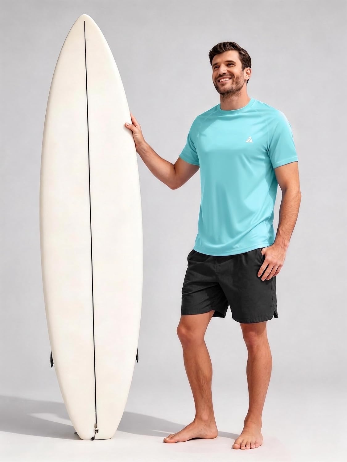 image:imageZITY Mens Workout Swim Shirts UPF 50 Rash Guard Quick Dry Short SleeveLight Blue