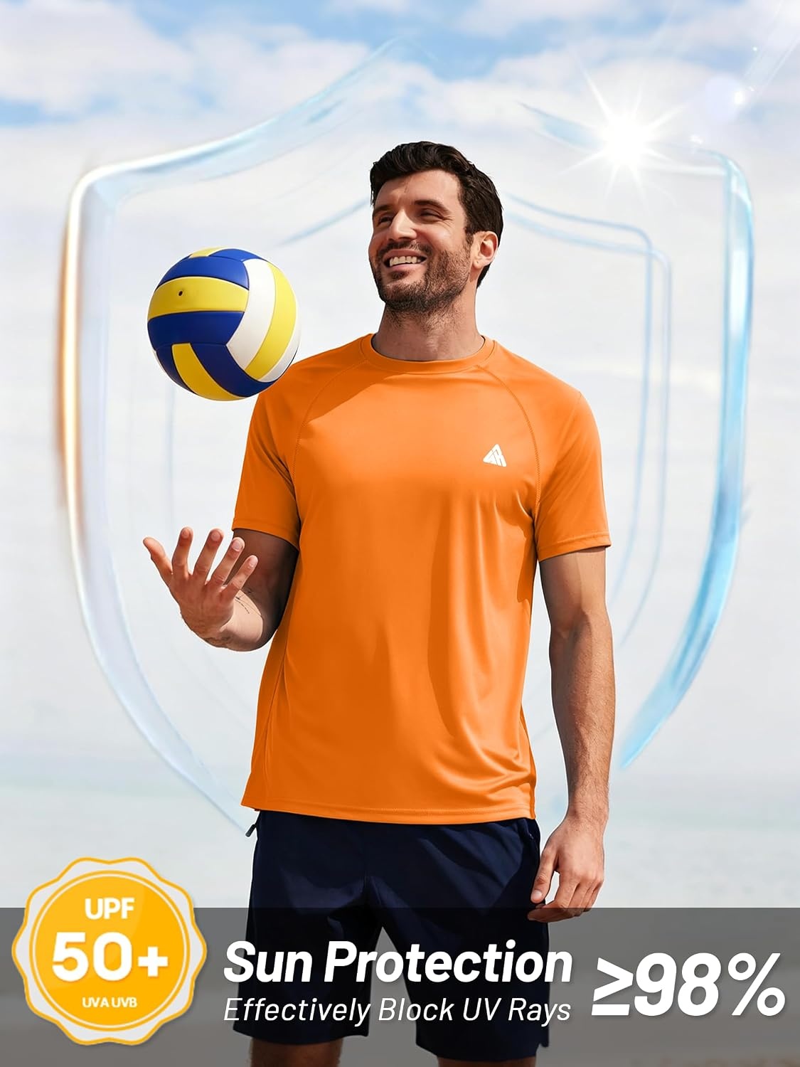 image:imageZITY Mens Workout Swim Shirts UPF 50 Rash Guard Quick Dry Short SleeveOrange