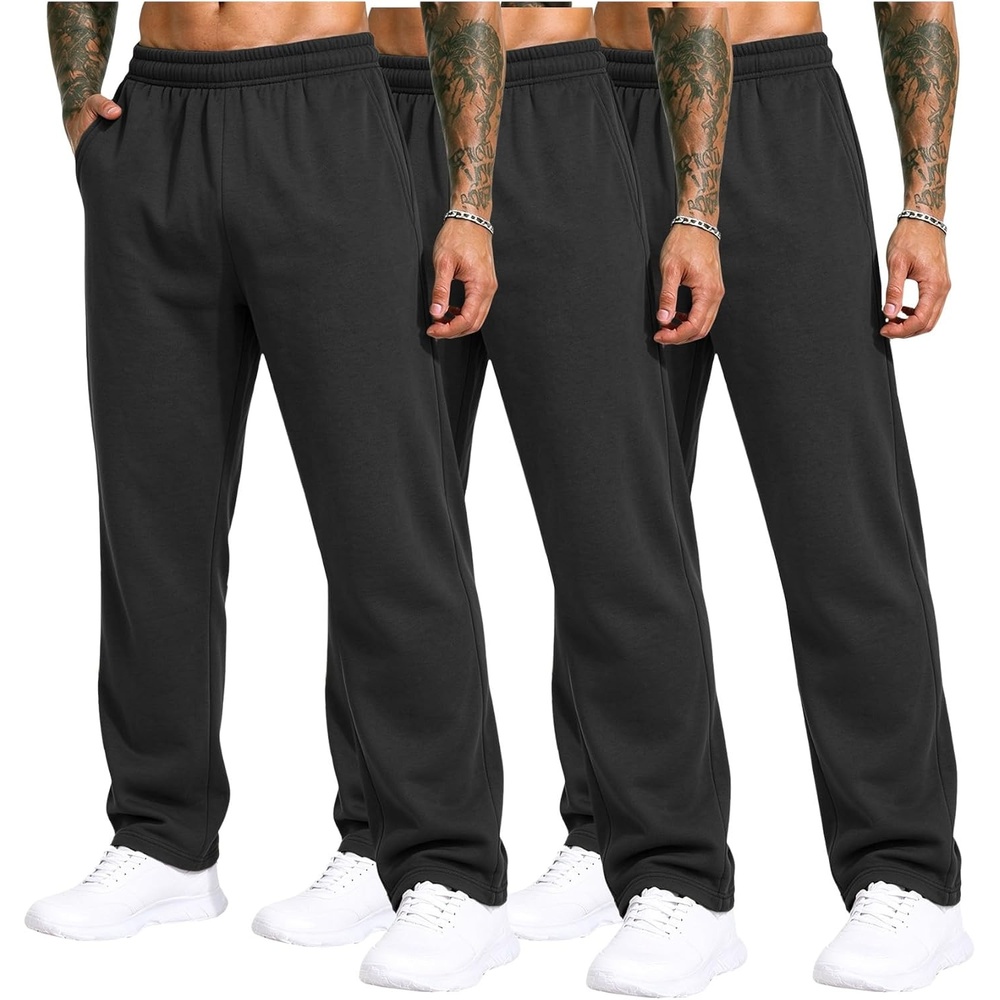 image:image3 Pack Mens Open Bottom Sweatpants Athletic Lounge Pants with PocketsBlackblackblack