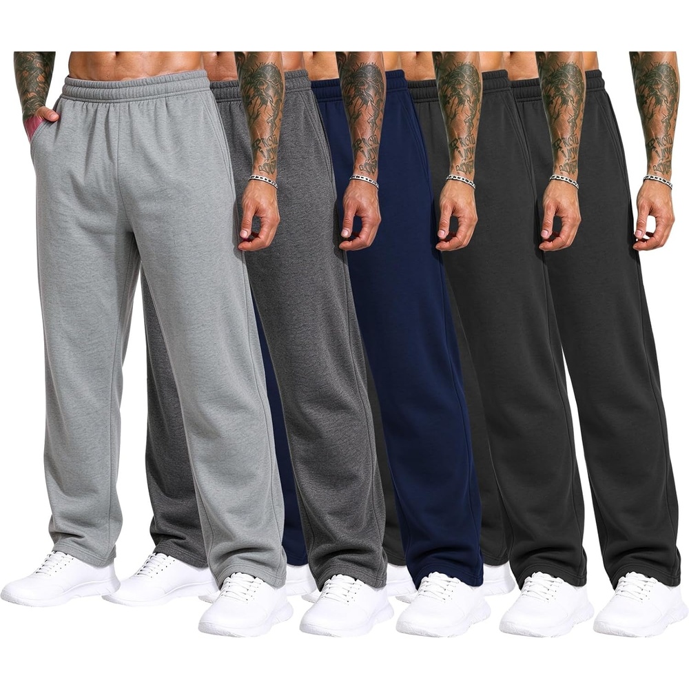image:image3 Pack Mens Open Bottom Sweatpants Athletic Lounge Pants with PocketsBlackblacknavydarkgreylightgrey