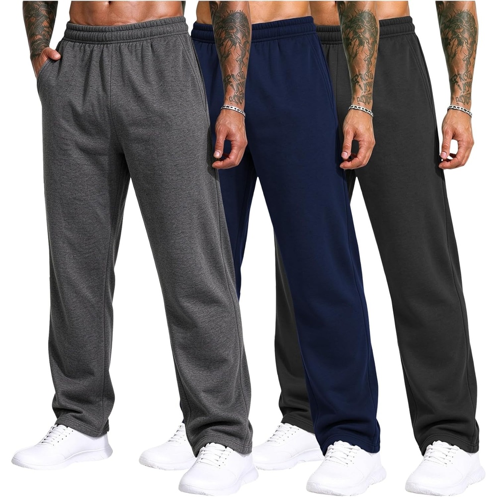 image:image3 Pack Mens Open Bottom Sweatpants Athletic Lounge Pants with PocketsBlacknavydarkgrey