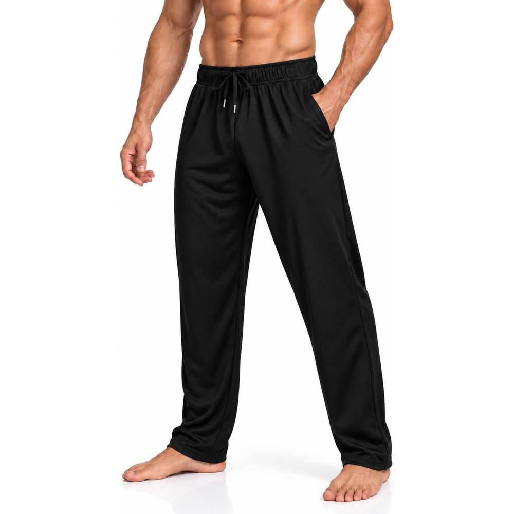image:imageMen Mesh Athletic Sweat Pants Lightweight Open Bottom Gym Pant with PocketsBlack