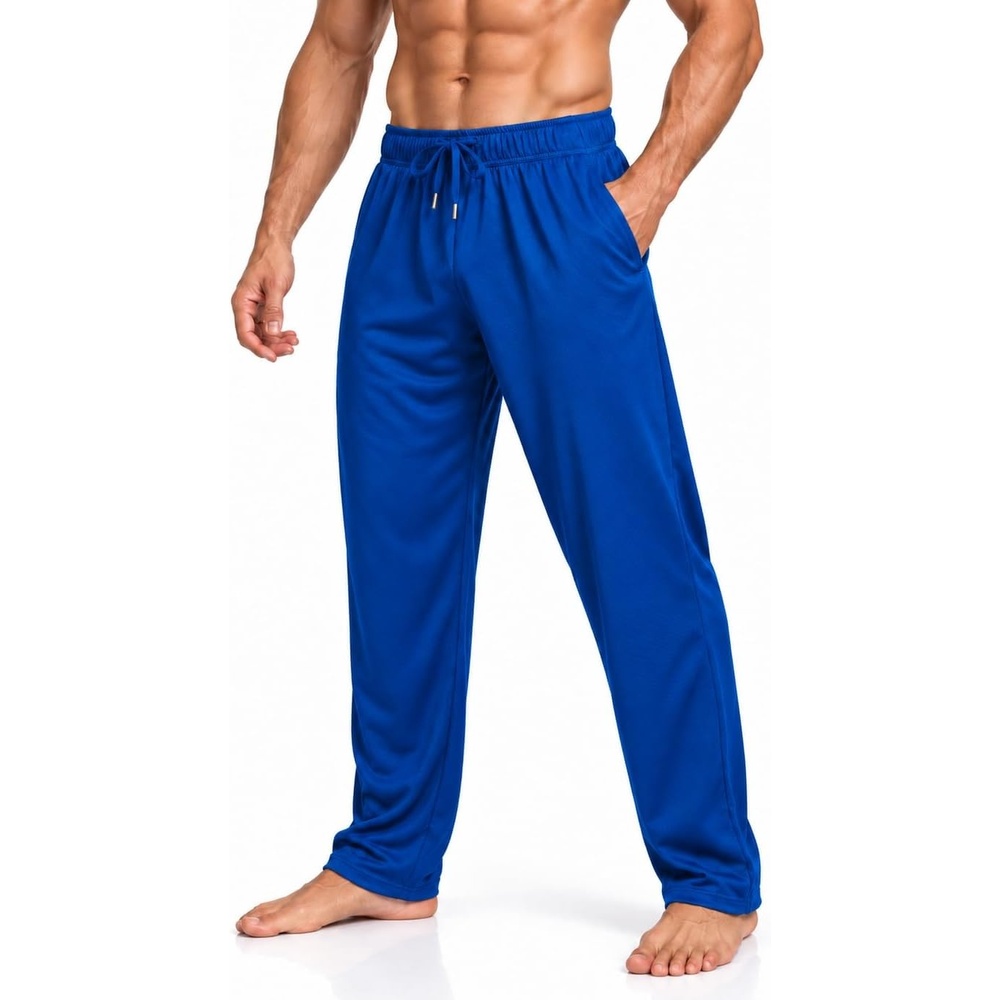 image:imageMen Mesh Athletic Sweat Pants Lightweight Open Bottom Gym Pant with PocketsBlue