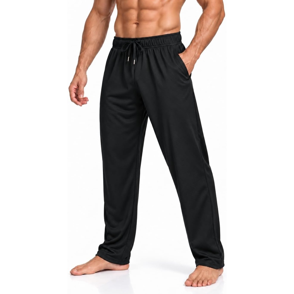 image:imageMen Mesh Athletic Sweat Pants Lightweight Open Bottom Gym Pant with PocketsDark Grey
