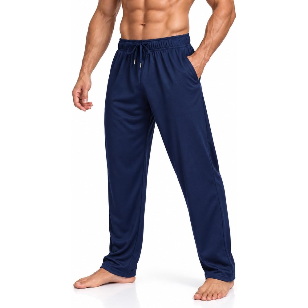 image:imageMen Mesh Athletic Sweat Pants Lightweight Open Bottom Gym Pant with PocketsNavy