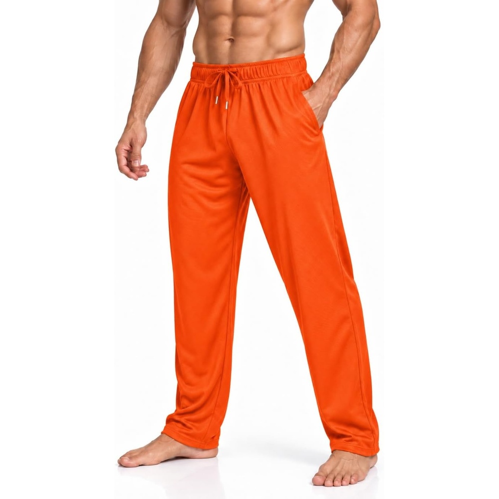 image:imageMen Mesh Athletic Sweat Pants Lightweight Open Bottom Gym Pant with PocketsOrange