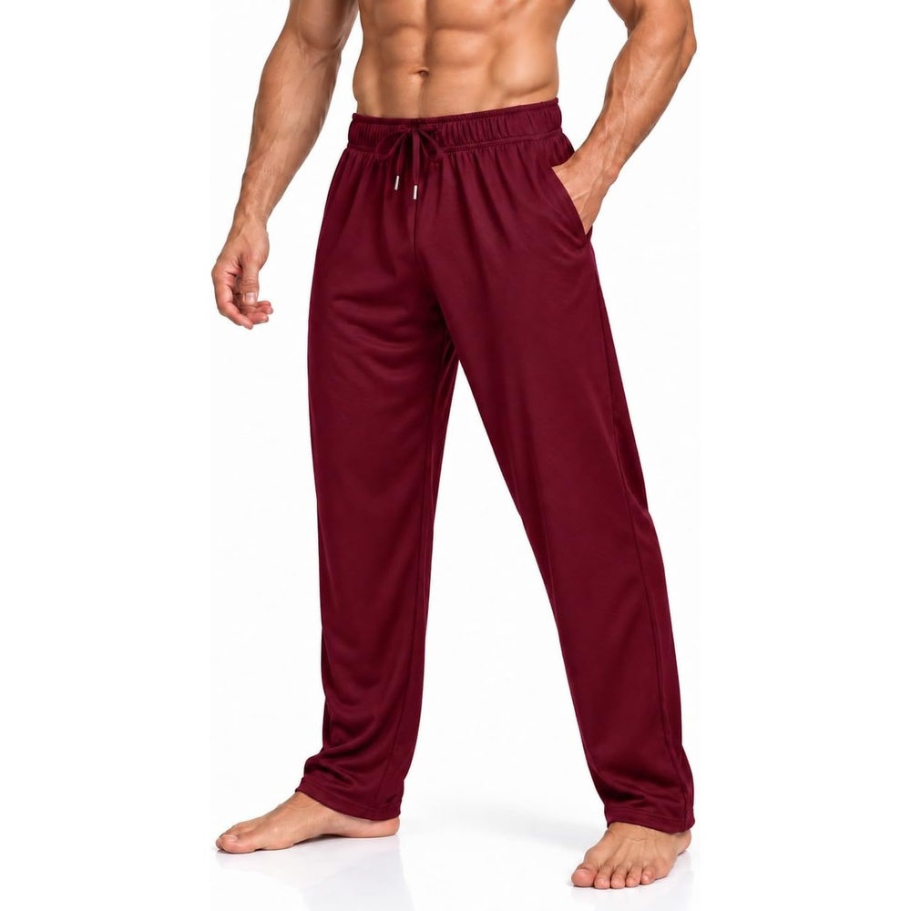 image:imageMen Mesh Athletic Sweat Pants Lightweight Open Bottom Gym Pant with PocketsRed