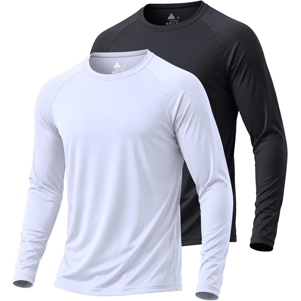 image:imageMens Quick Dry Athletic TShirts Long Sleeve UV Sun Shirts for Hiking2packwhiteBlack