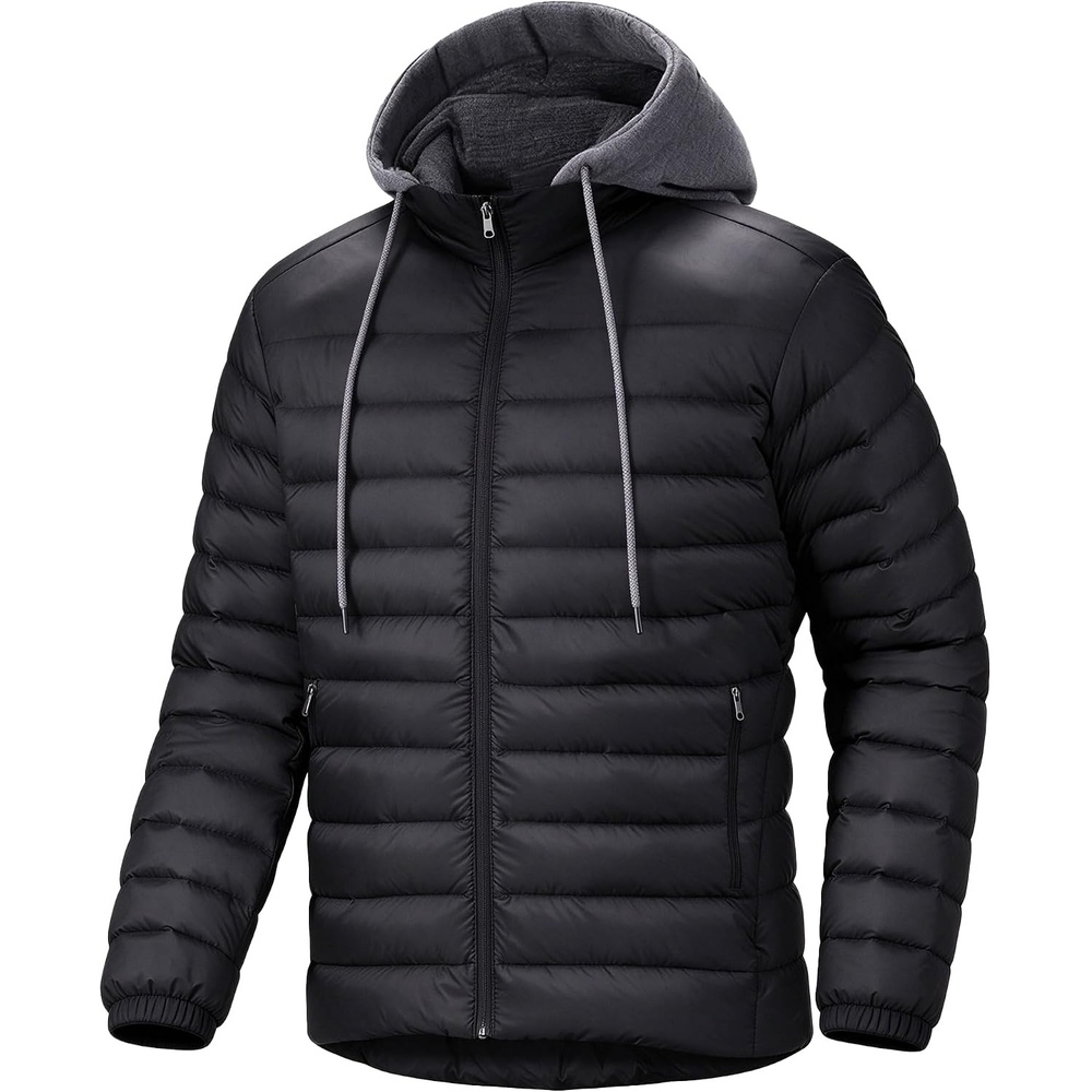 image:imagePuffer Jacket Men Lightweight Winter Coat Hooded Puffy Warm JacketBlack