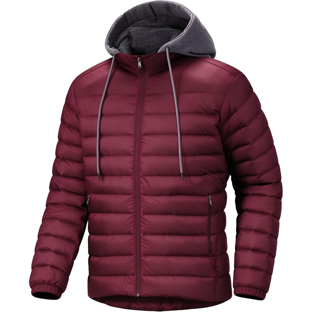 image:imagePuffer Jacket Men Lightweight Winter Coat Hooded Puffy Warm JacketBurgundy