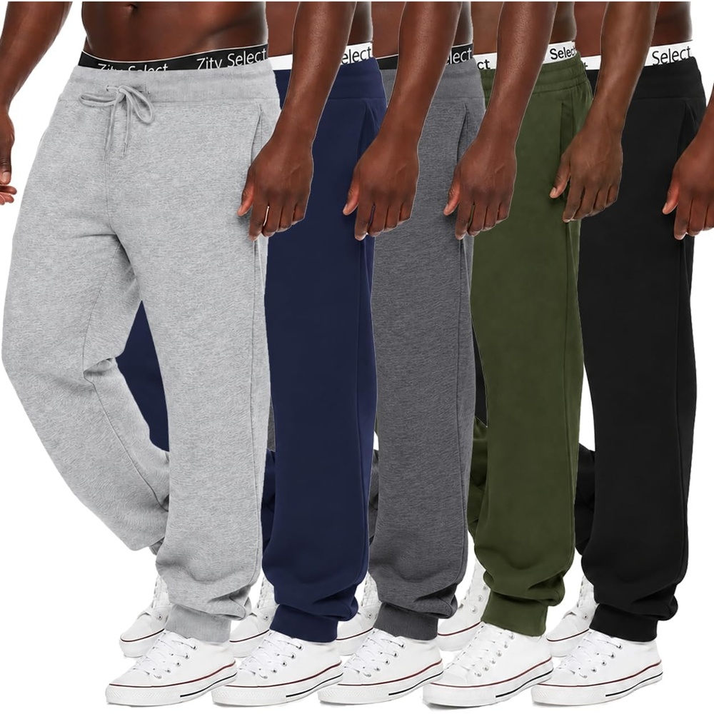 image:imageZITY 3 Pack Mens Fleece Jogger Sweatpants with Pockets and Drawstring Athletic Active Workout Gym Sweat Pants Running PantsBlacklight Greydark Greynavyarmy Green