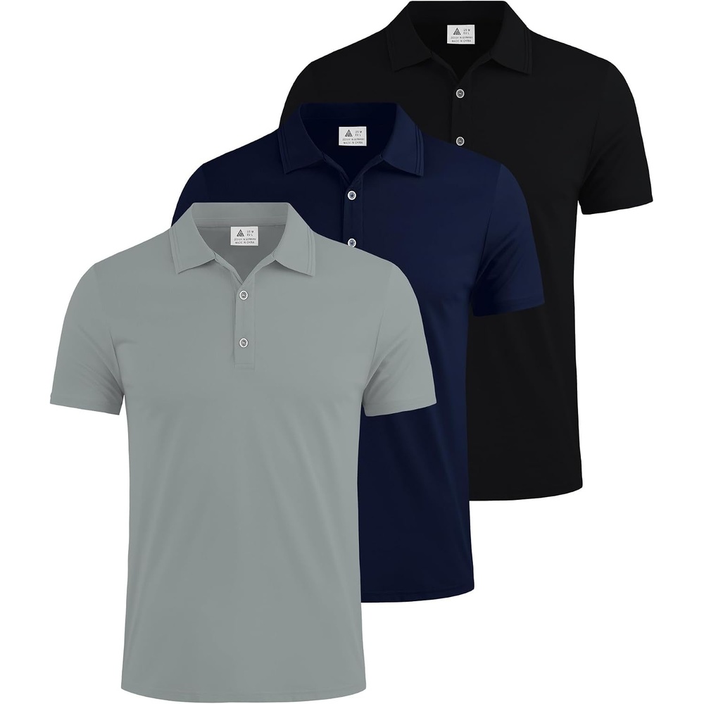 image:imageZITY 3 Pack Polo Shirts for Men Short Sleeve Daily Casual Performance Golf ShirtsBlackNavyGrey