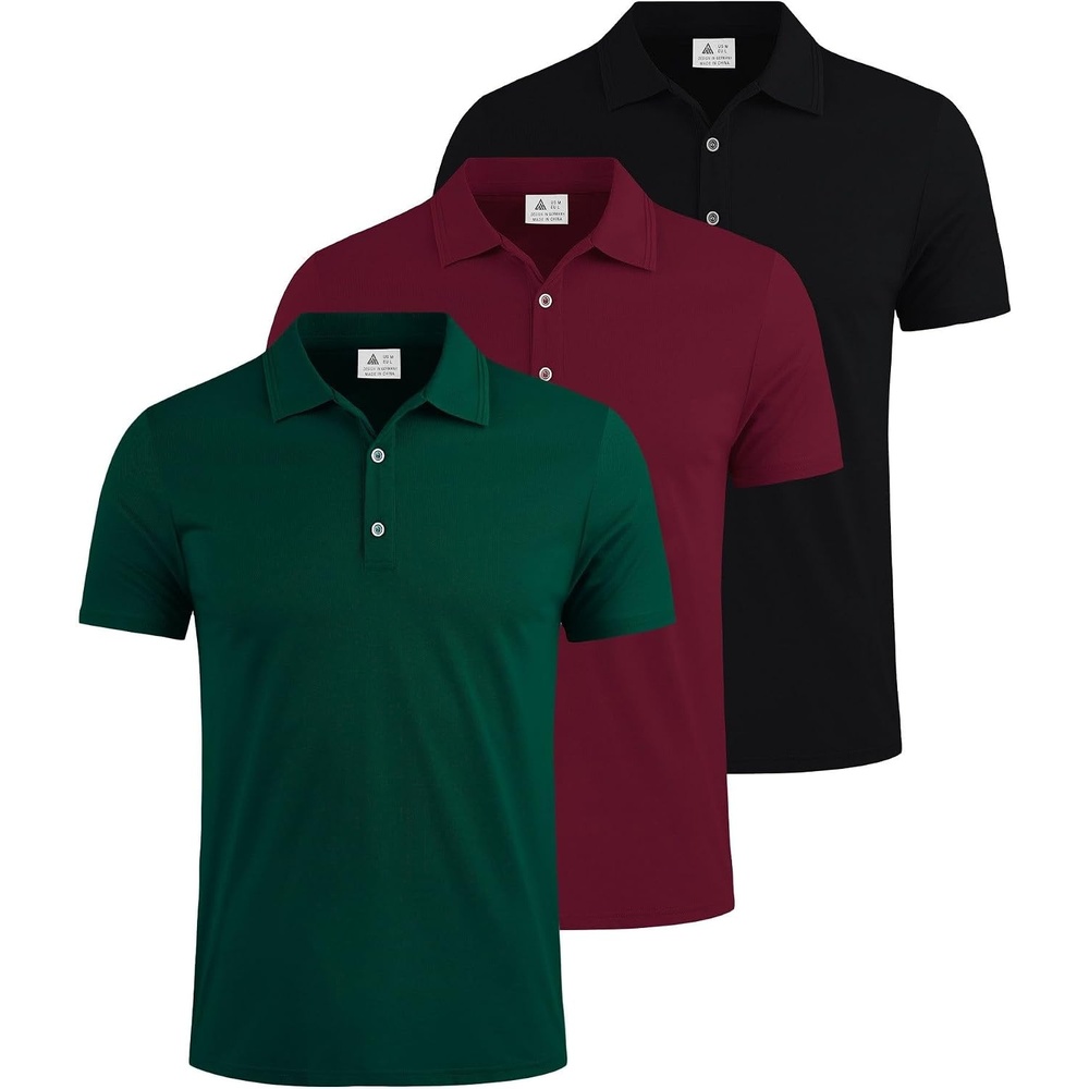 image:imageZITY 3 Pack Polo Shirts for Men Short Sleeve Daily Casual Performance Golf ShirtsBlackRedGreen