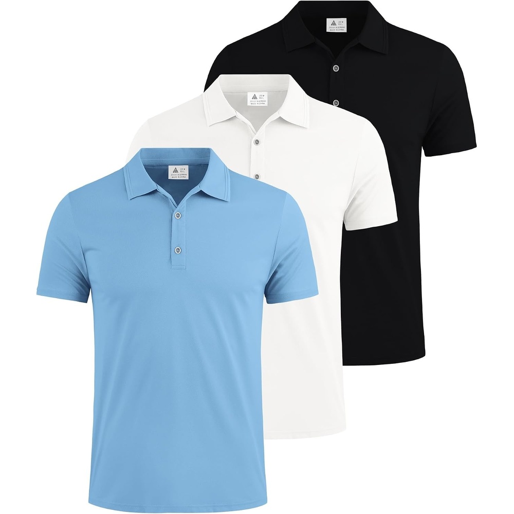 image:imageZITY 3 Pack Polo Shirts for Men Short Sleeve Daily Casual Performance Golf ShirtsBlackWhiteSky Blue