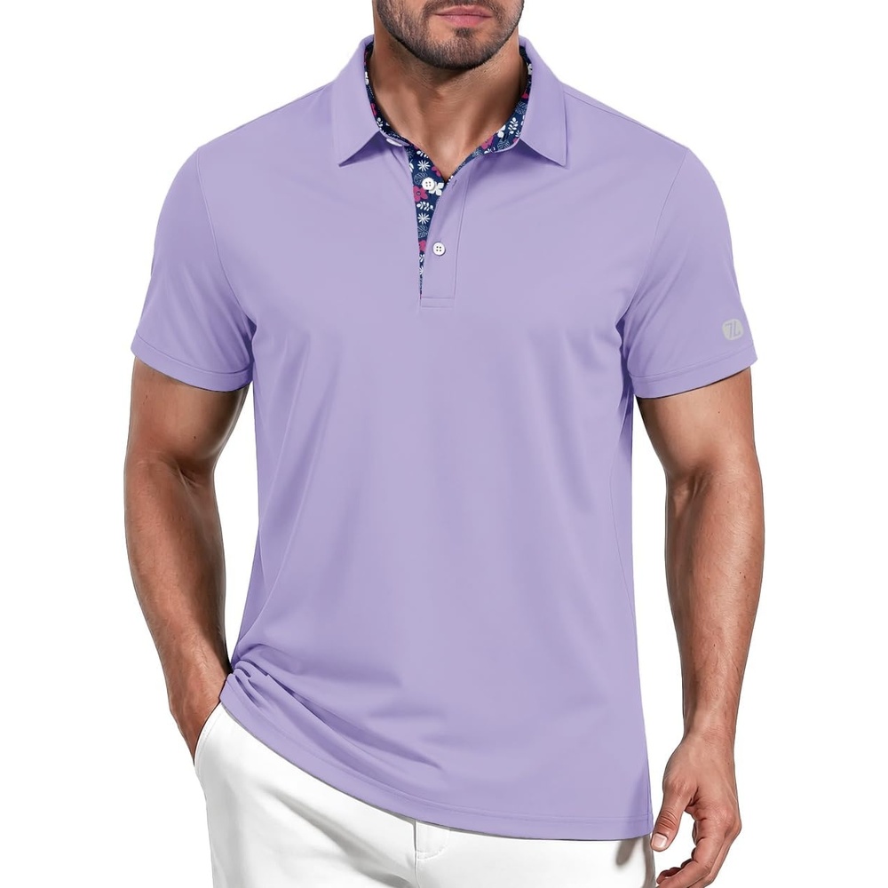 image:imageZITY Golf Shirts for Men Short Sleeve Moisture Wicking Solid Performance Designed Print Collared Casual Polo ShirtLight Purple