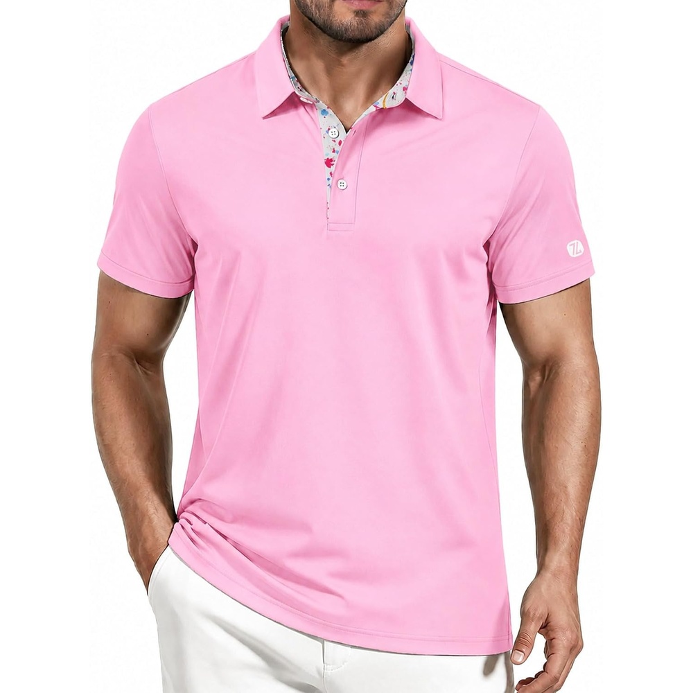 image:imageZITY Golf Shirts for Men Short Sleeve Moisture Wicking Solid Performance Designed Print Collared Casual Polo ShirtPink