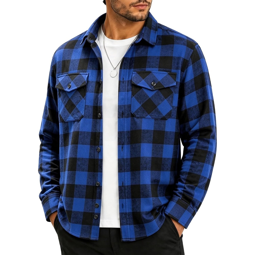 image:imageZITY Mens Flannel Plaid Shirts Button Down Long Sleeve with PocketOne Blue