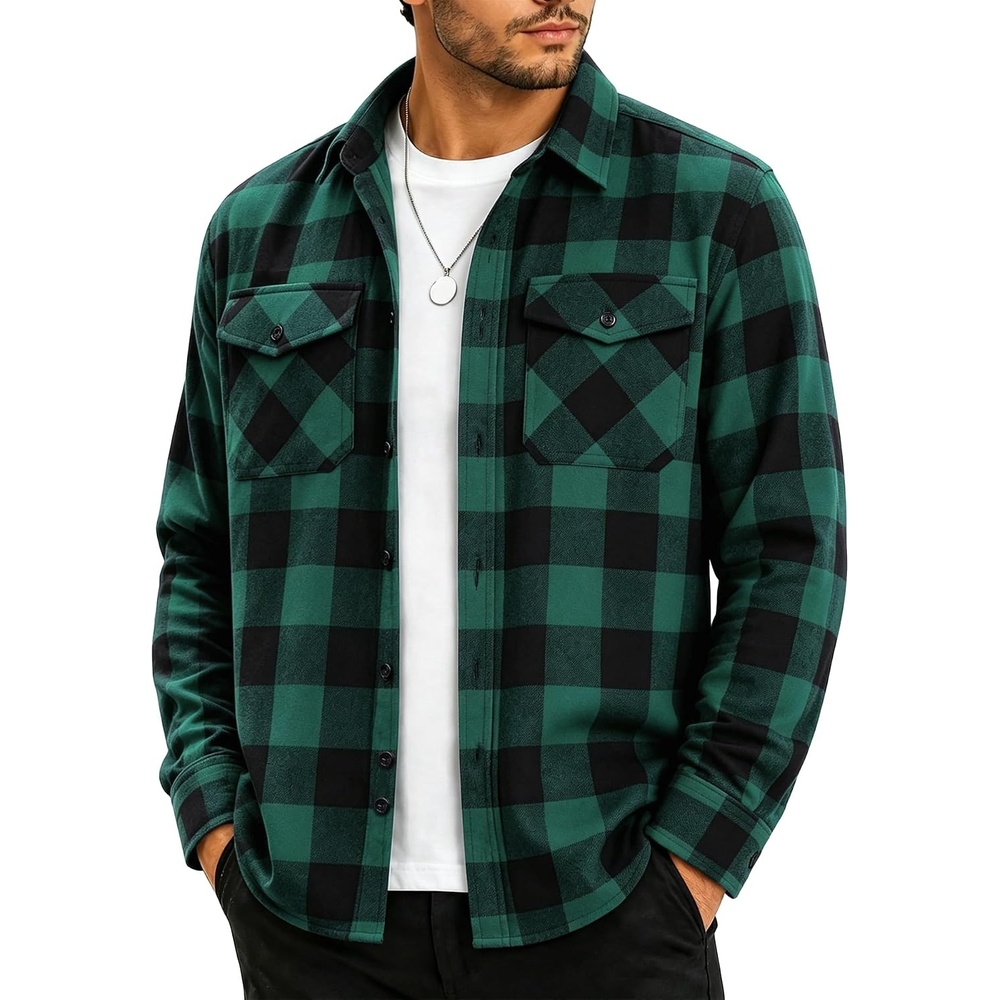 image:imageZITY Mens Flannel Plaid Shirts Button Down Long Sleeve with PocketOne Green