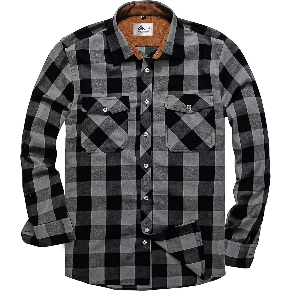 image:imageZITY Mens Flannel Plaid Shirts Button Down Long Sleeve with PocketY One Darkgrey