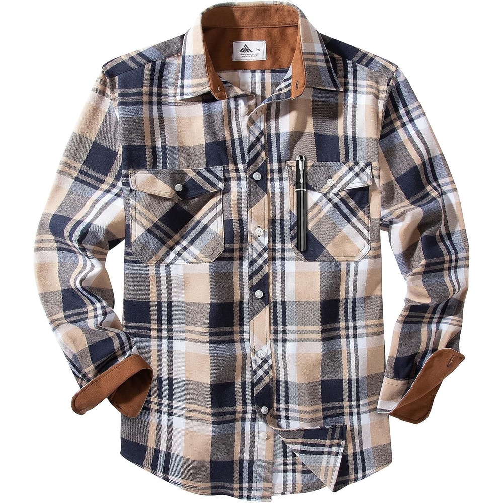 image:imageZITY Mens Flannel Plaid Shirts Button Down Long Sleeve with PocketY One Navybeige