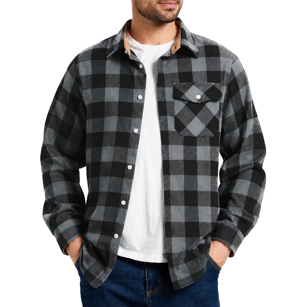 image:imageZITY Mens Flannel Shirt Plaid Button Down Shirts Long Sleeve CasualDark Gray