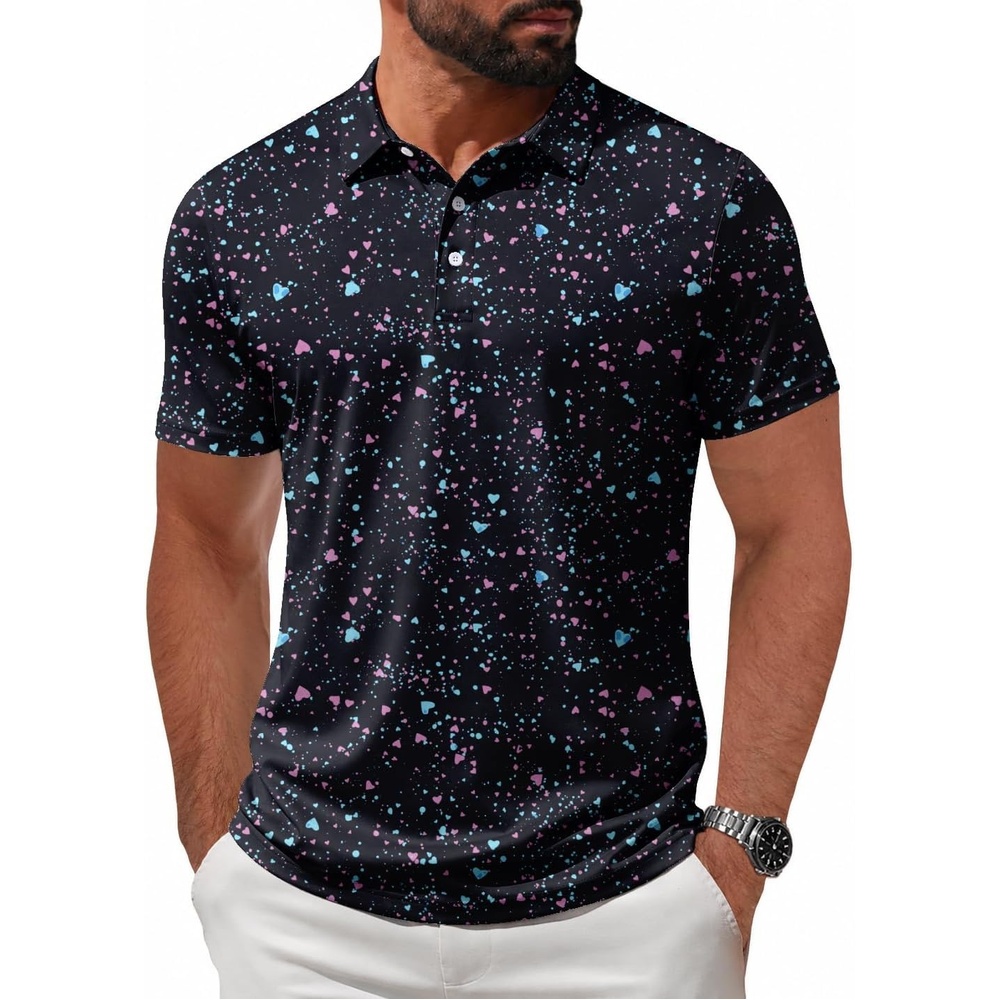 image:imageZITY Mens Golf Shirt Short Sleeve UPF 50 Athletic Casual Collared PoloBlack Painting