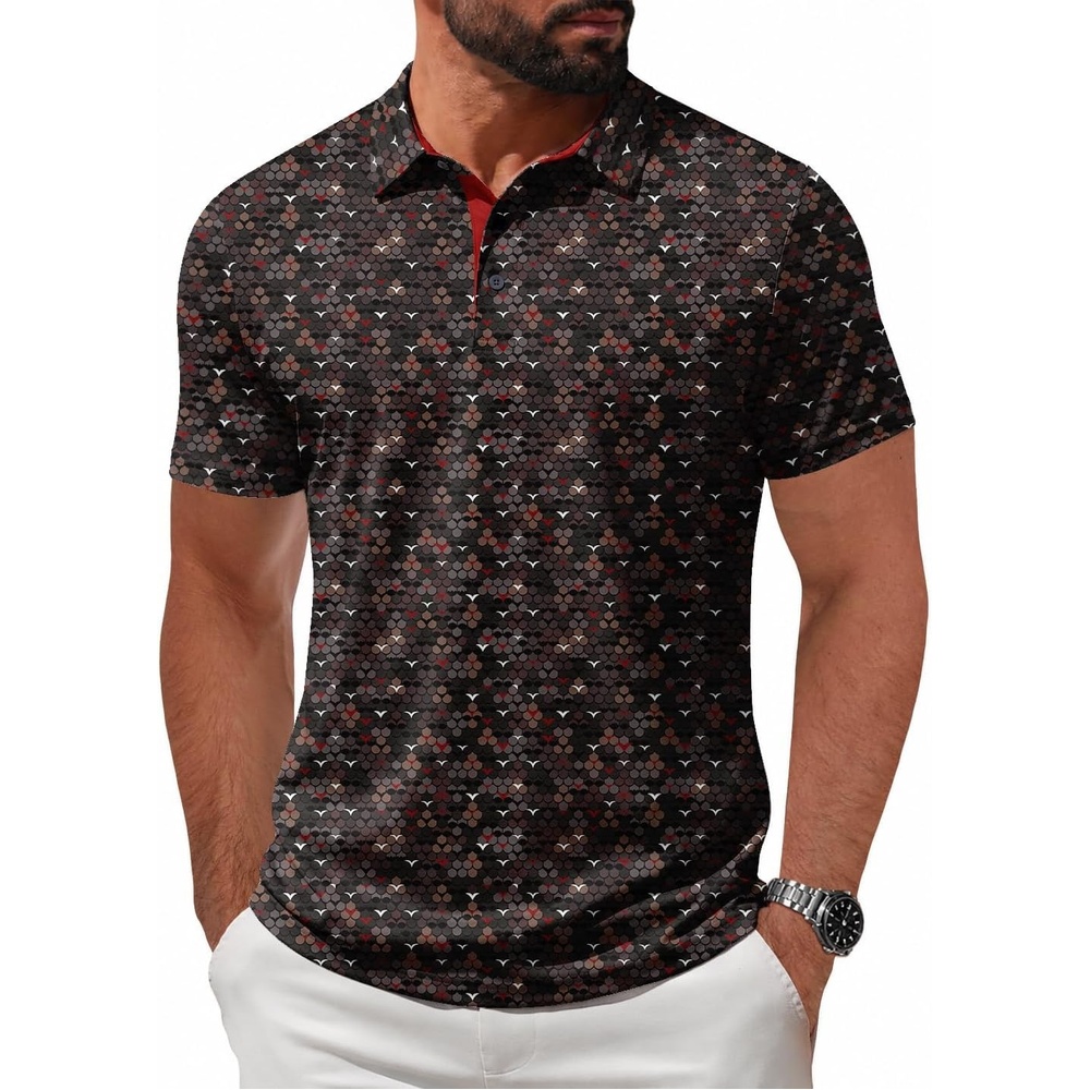 image:imageZITY Mens Golf Shirt Short Sleeve UPF 50 Athletic Casual Collared PoloBlack White Red