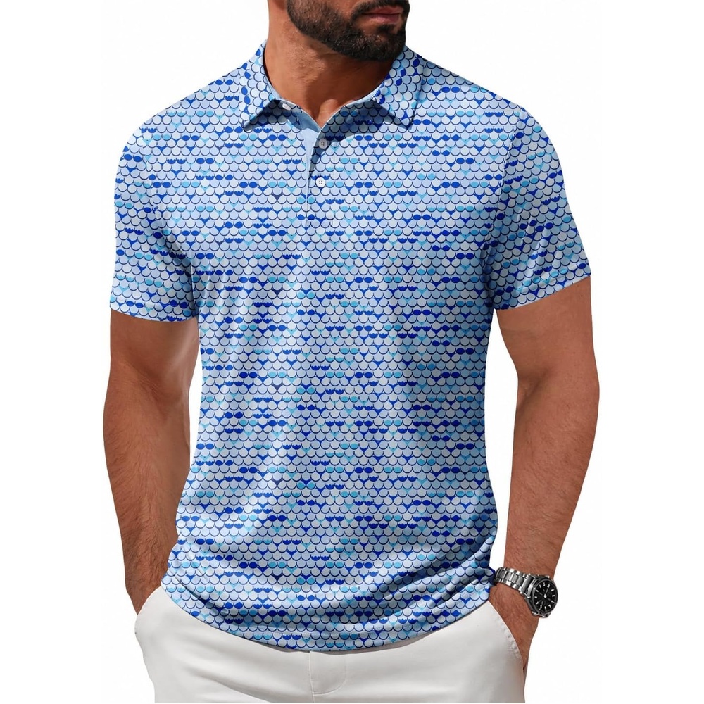 image:imageZITY Mens Golf Shirt Short Sleeve UPF 50 Athletic Casual Collared PoloBlue White