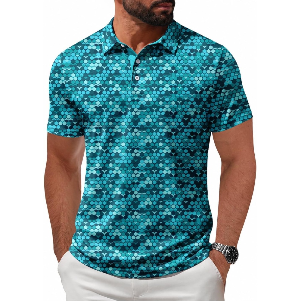 image:imageZITY Mens Golf Shirt Short Sleeve UPF 50 Athletic Casual Collared PoloCyan