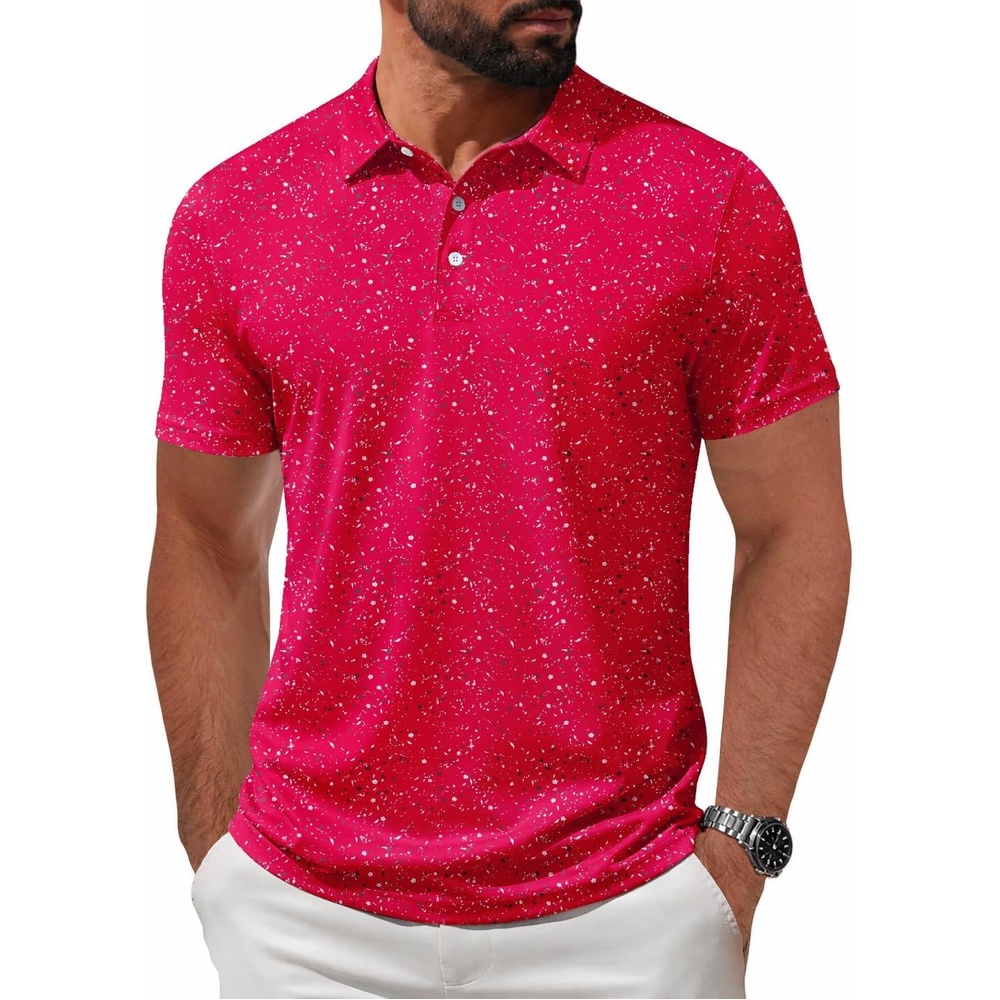 image:imageZITY Mens Golf Shirt Short Sleeve UPF 50 Athletic Casual Collared PoloDark Red