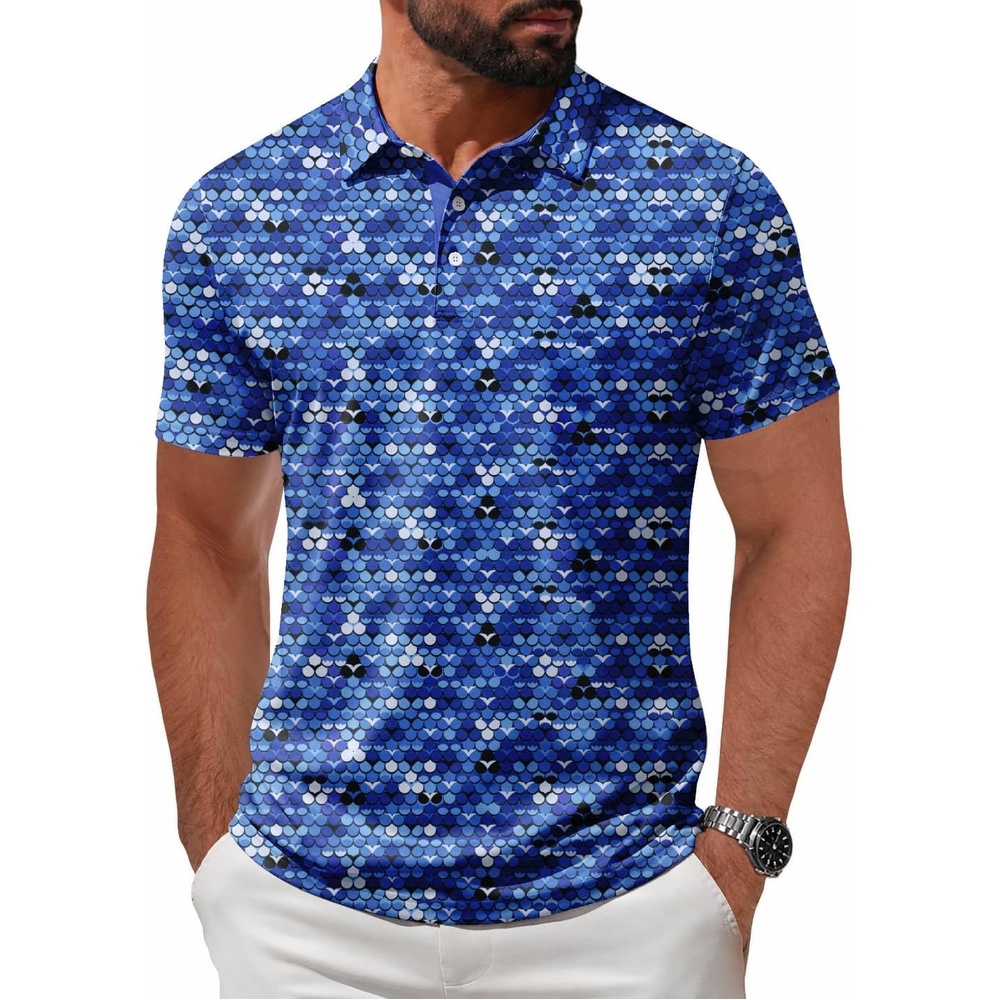 image:imageZITY Mens Golf Shirt Short Sleeve UPF 50 Athletic Casual Collared PoloDeep Blue Light Grey