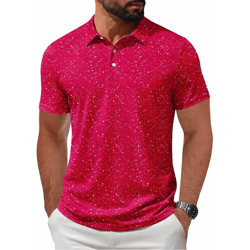 image:imageZITY Mens Golf Shirt Short Sleeve UPF 50 Athletic Casual Collared PoloDeep Red
