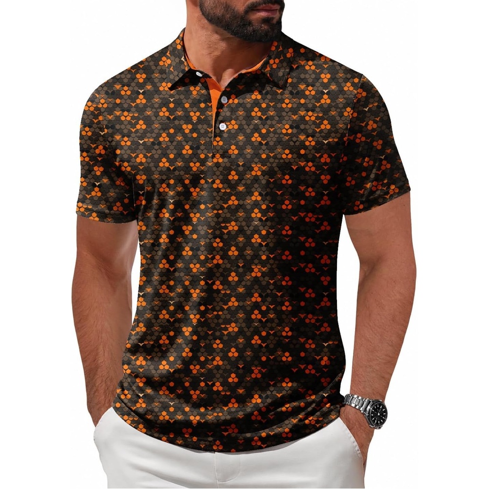 image:imageZITY Mens Golf Shirt Short Sleeve UPF 50 Athletic Casual Collared PoloOrange Brown