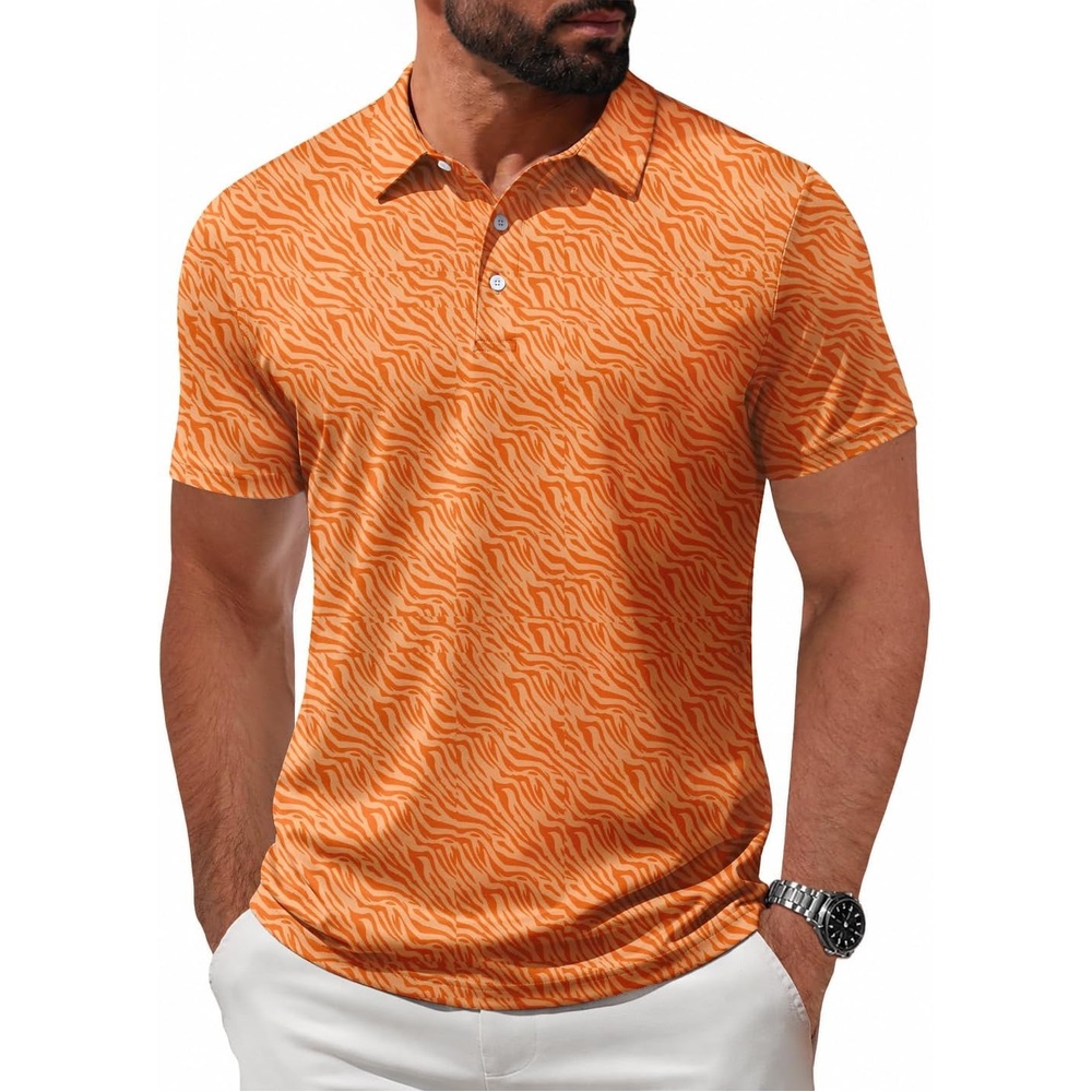 image:imageZITY Mens Golf Shirt Short Sleeve UPF 50 Athletic Casual Collared PoloOrange Yellow