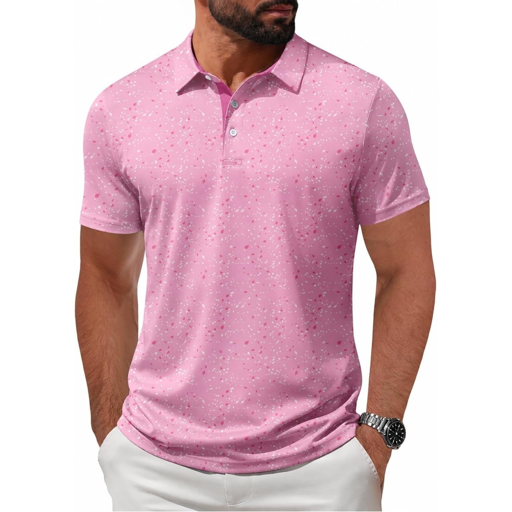 image:imageZITY Mens Golf Shirt Short Sleeve UPF 50 Athletic Casual Collared PoloPink White