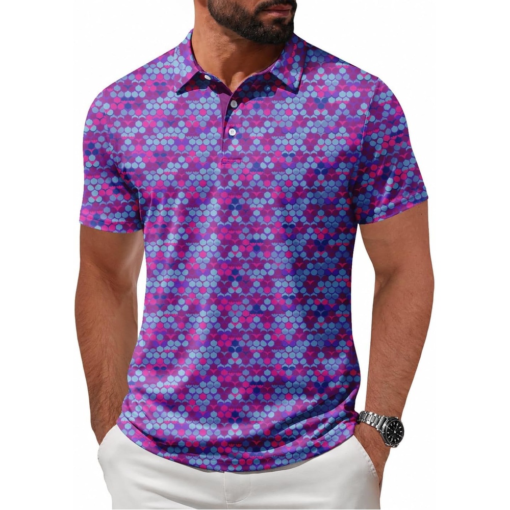 image:imageZITY Mens Golf Shirt Short Sleeve UPF 50 Athletic Casual Collared PoloRose Red Blue
