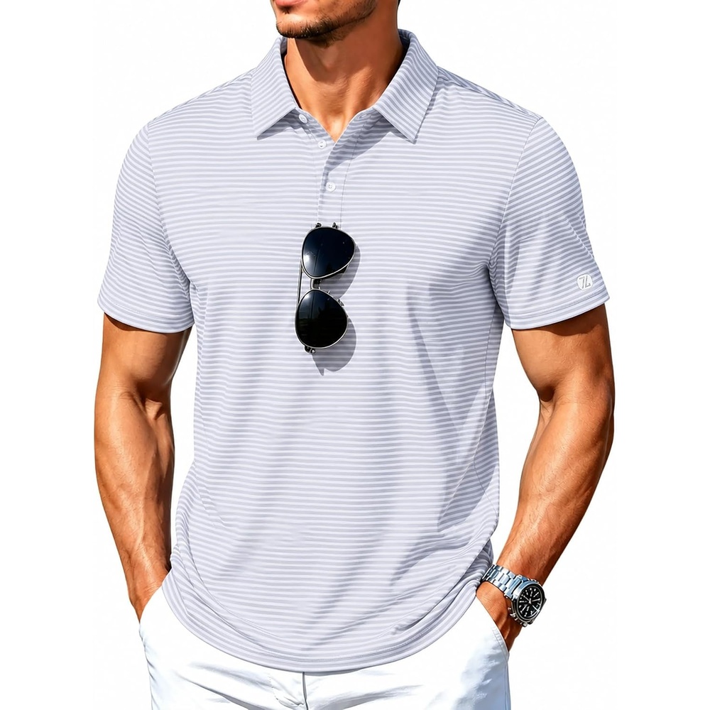image:imageZITY Mens Golf Shirt Short Sleeve UPF 50 Performance Striped Polo ShirtsGrey Striped