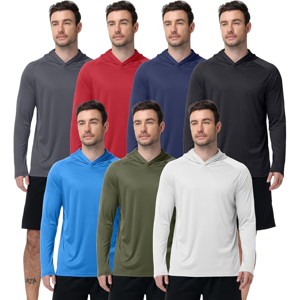 image:imageZITY Mens Lightweight Hoodie Shirts UPF 50 Fishing Workout Hiking Shirts7 Packlight Grey Black Red Dark Grey Dark Blue Navy Blue Army Green