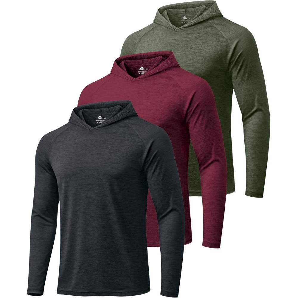 image:imageZITY Mens Lightweight Pullover Hoodie UPF 50 Fishing Shirts Sweatshirt3 Pack Heatherblack Burgundy Olive Night