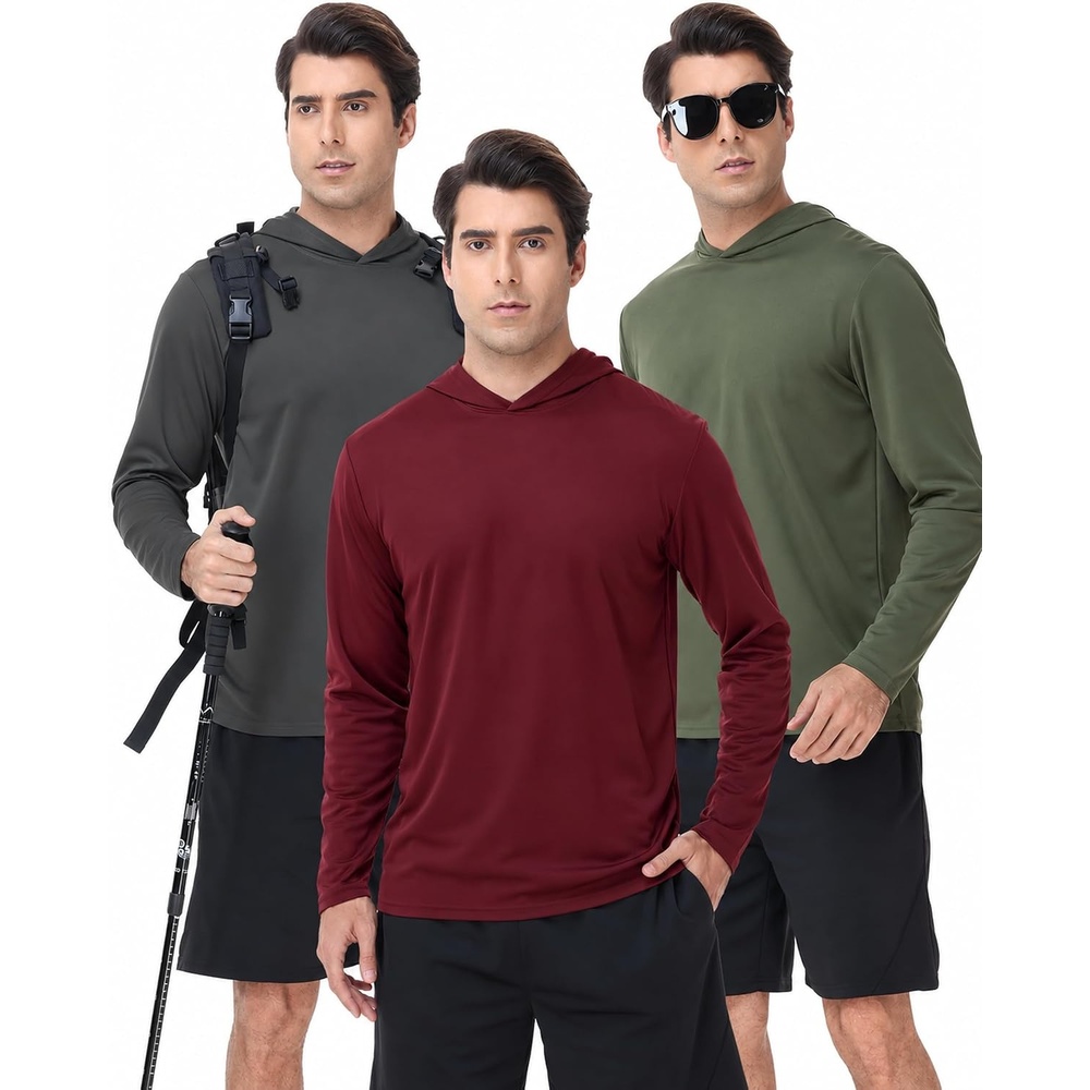 image:imageZITY Mens Lightweight Pullover Sweatshirt Hoodie UPF 50 Fishing Shirts3 Packburgundy Olive Night Dark Gray
