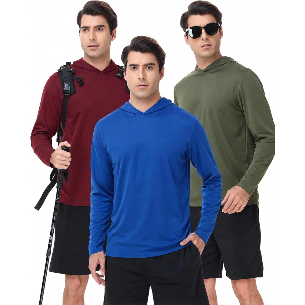 image:imageZITY Mens Lightweight Pullover Sweatshirt Hoodie UPF 50 Fishing Shirts3 Packolive Night Royal Blue Burgundy