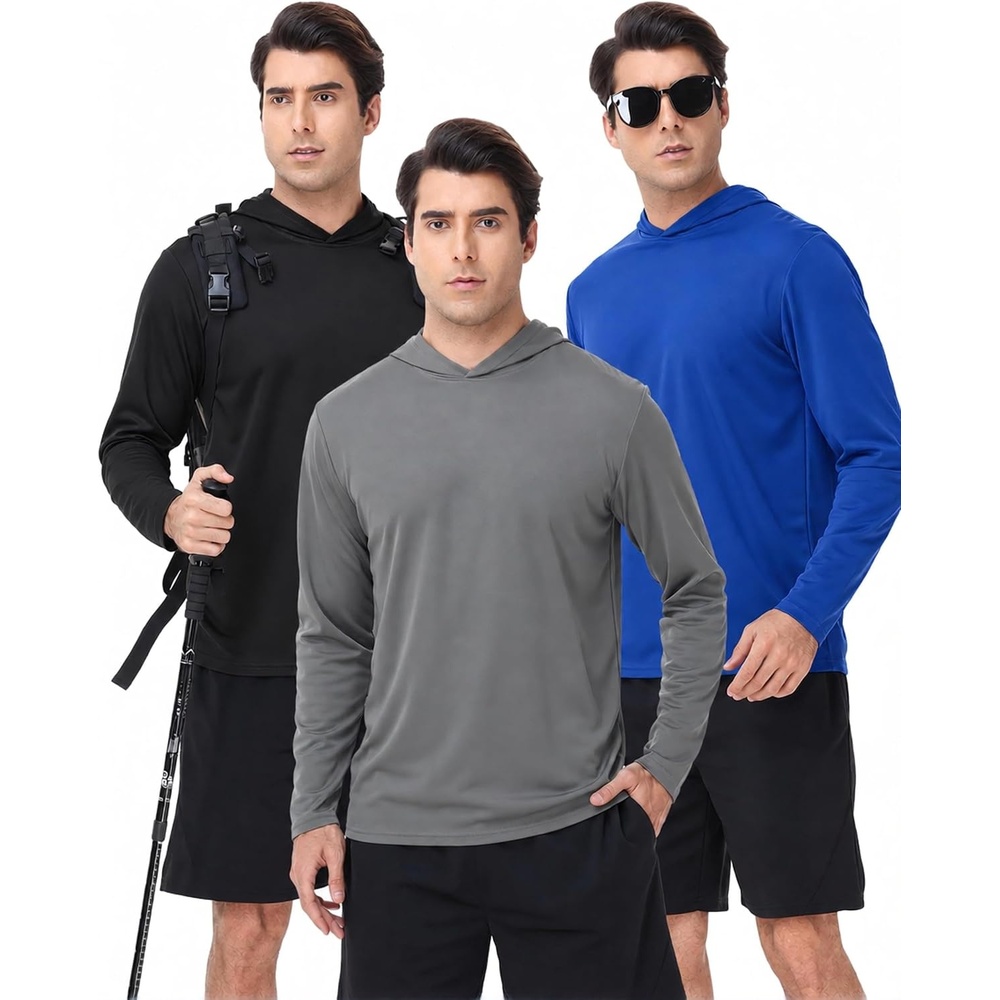 image:imageZITY Mens Lightweight Pullover Sweatshirt Hoodie UPF 50 Fishing Shirts3 Packroyal Blue Medium Gray Black
