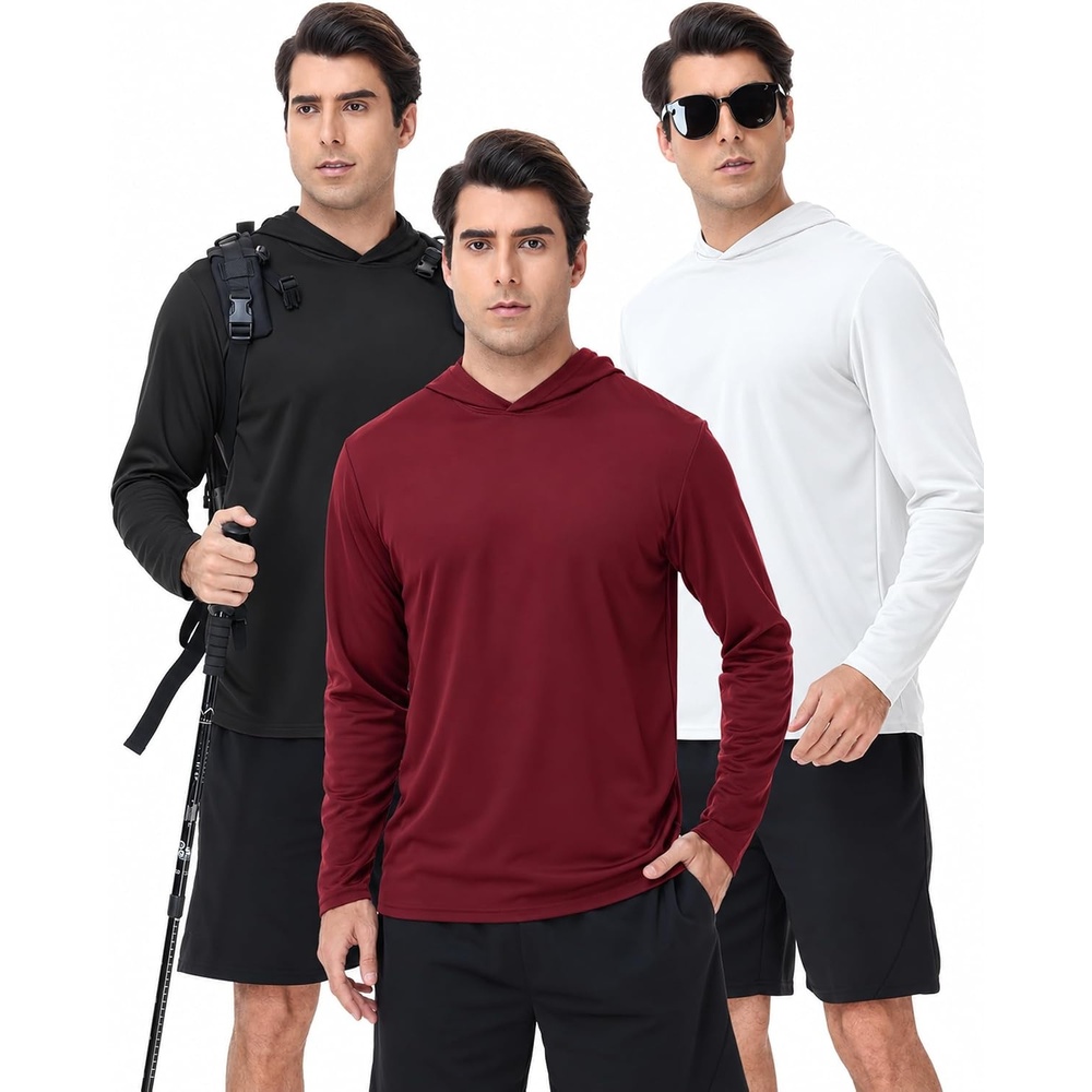 image:imageZITY Mens Lightweight Pullover Sweatshirt Hoodie UPF 50 Fishing Shirts3 Packwhite Burgundy Black